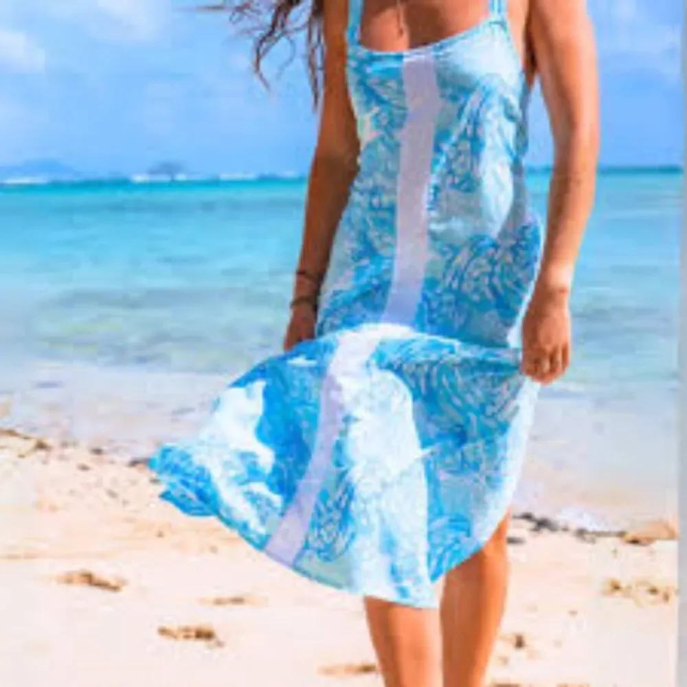 Lilibridge The Blue Tropics Midi Dress Womens S Beach Coastal Flowy Coverup NEW